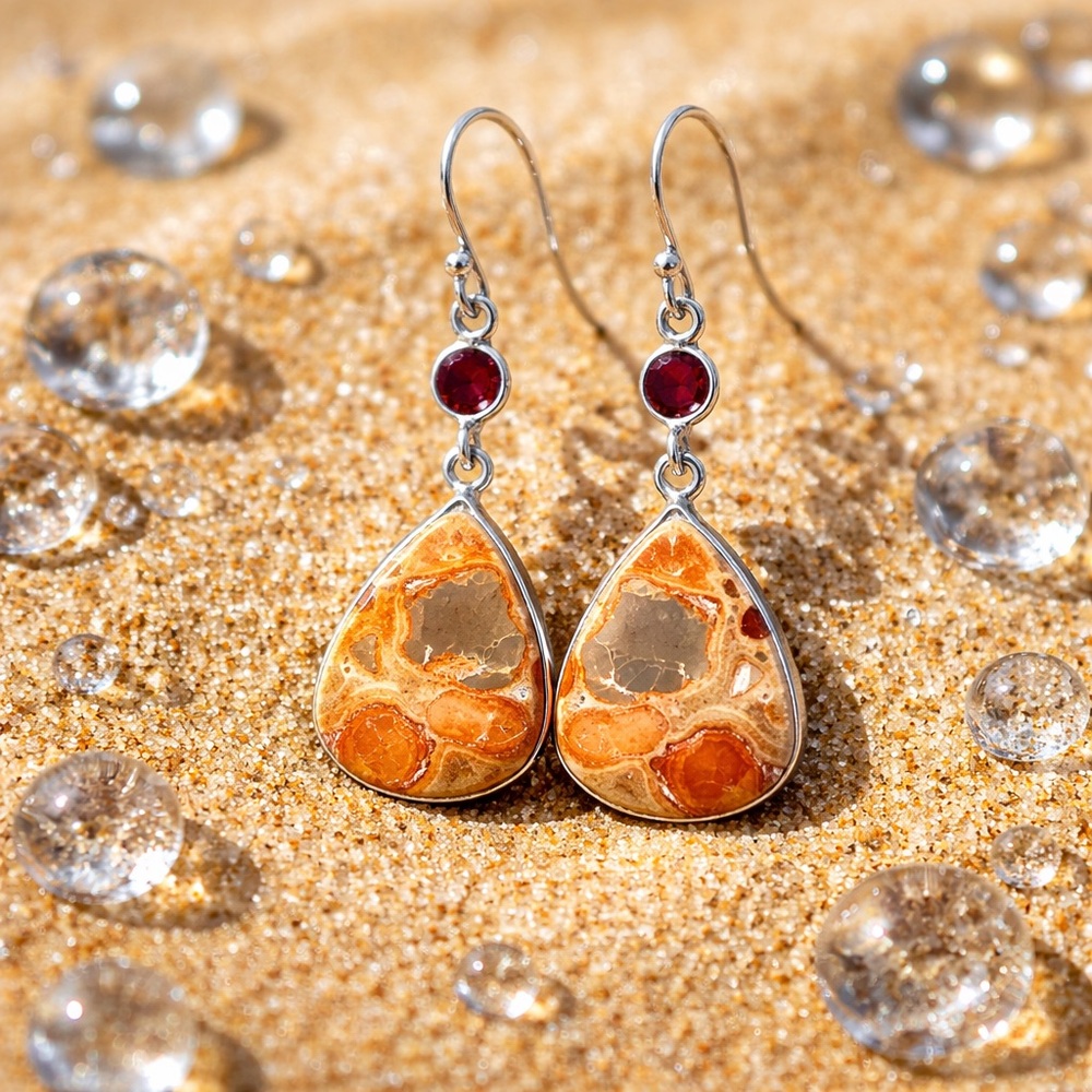 Coffee Bean Jasper & Garnet Earrings View 4